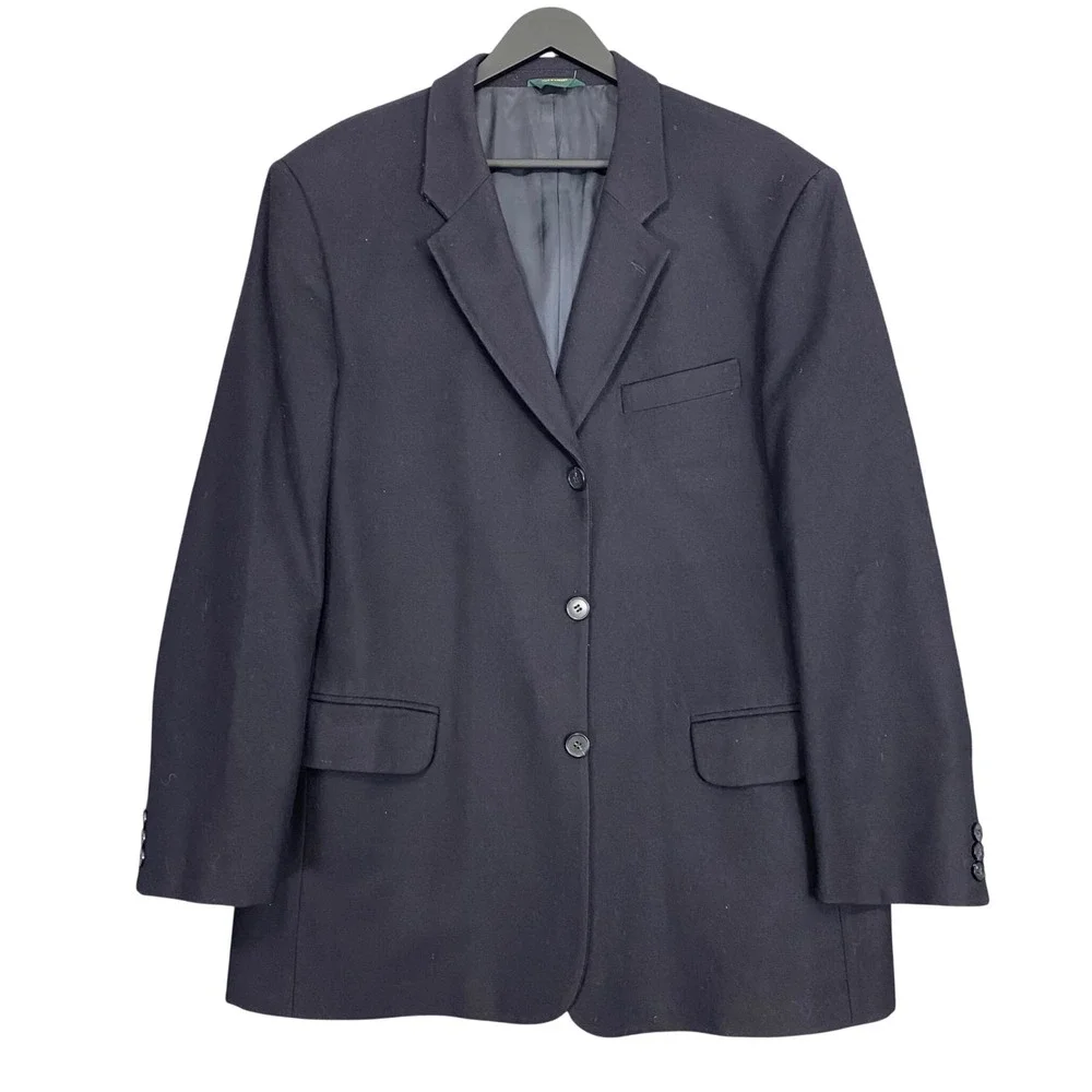 Vintage J.Crew Oarsman Cashmere Blazer Sport Coat Mens 42R Black 90s Academia